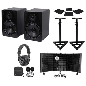 (2) Rockville APM8B 8" 500w Studio Monitors+Stands+Pads+Headphones+Mic+Shield