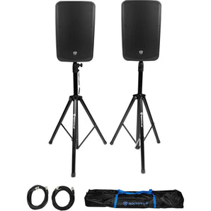 2 Rockville TITAN 15 15" 2000w Active DJ PA Speakers/Bluetooth/DSP+Stands+Cables