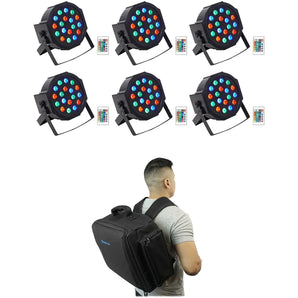 (6) Rockville BATTERY PAR 50 Rechargeable DJ DMX Wash Up-Lights+Remote+Backpack