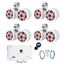 (4) Dual 6.5" Marine Wakeboard LED Speakers+Receiver+Amplifier+Amp Kit