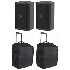 2) Mackie DRM212 12" 1600w Pro Powered DJ PA Speakers+Rolling Carry Cases Bags