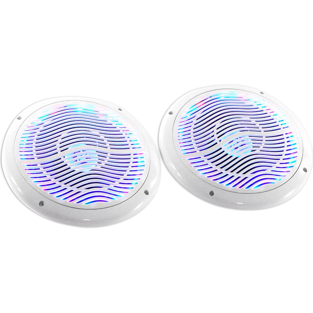(4) RMC65LW 6.5" 600W White Waterproof Hot Tub Speakers w/ LEDs + Remote