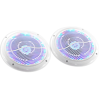 (4) RMC65LW 6.5" 600W White Waterproof Hot Tub Speakers w/ LEDs + Remote