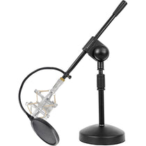 Podcast Recording Studio Mic Stand w/Boom+Silver Shockmount+Pop Filter