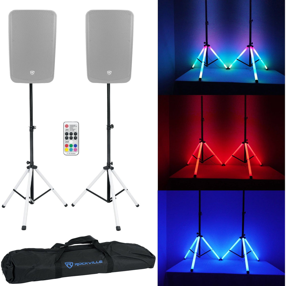 (2) BPA12 12" Powered 600W DJ PA Speakers w/Bluetooth+LED Stands+Cables