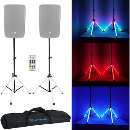 (2) BPA12 12" Powered 600W DJ PA Speakers w/Bluetooth+LED Stands+Cables