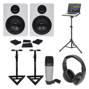 (2) Rockville 5.25" 250w Powered Studio Monitors+Stands+Headphones+Mic+Foam Pads