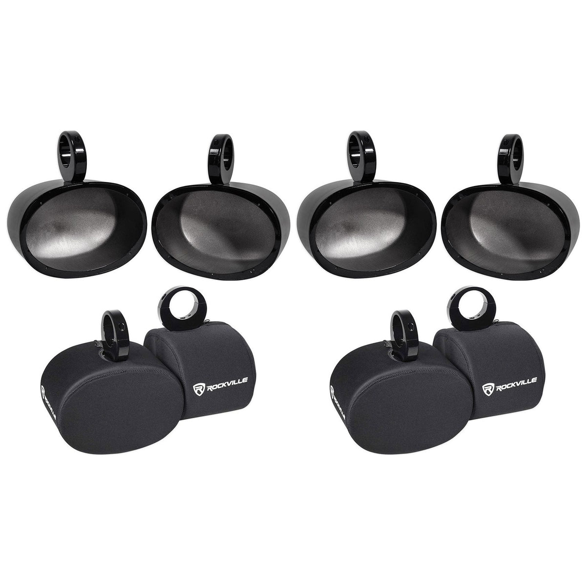 (4) MAC69B 6x9" Black Aluminum Wakeboard Tower Speaker Pods+Covers