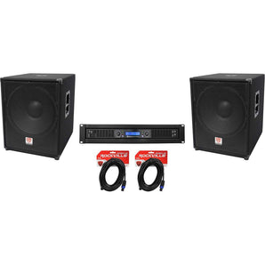 2 Rockville PBG18 18" 2000w 8 Ohm Pro Audio Subwoofers+2-Channel Power Amplifier