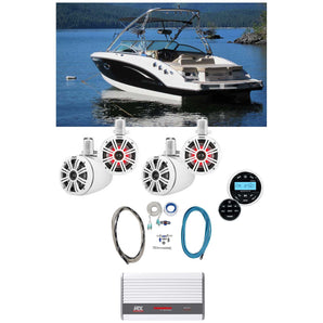 (4) KICKER 45KMTC65W 6.5" 780w Marine Wakeboard LED Speakers+MTX Amp+Receiver