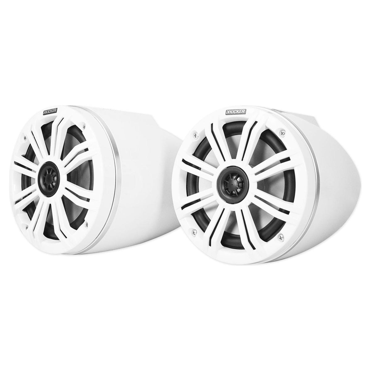 2 KICKER KMFC65 6.5" 195w White Marine LED Speakers+Surface Mount Pods 46KMFC65W