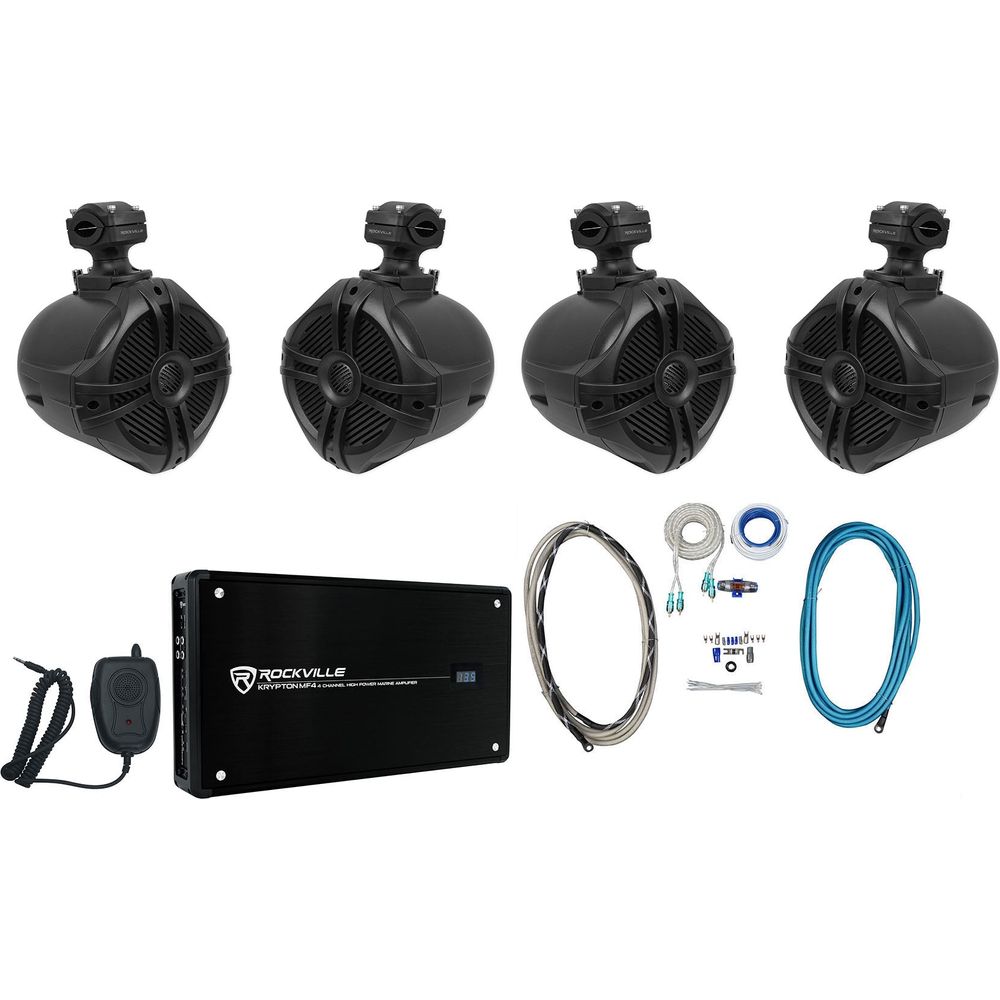 4 RWB70B 6.5" Marine Wakeboard Speakers + 4-Channel Amplifier + Amp Kit