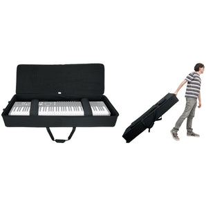 Rockville Rolling Bag Keyboard Case w/Wheels+Trolley Handle For YAMAHA TYROS5-61