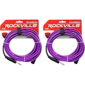 2 Rockville RCXMB20-P Purple 20' Male REAN XLR to 1/4'' TRS Balanced Cables