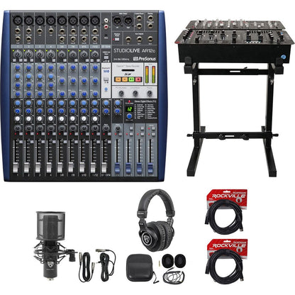 StudioLive AR12c Mixer + RCM PRO Mic + PRO-M50 Headphones + RXS20 Stand