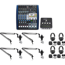 AR8 4-Person Podcast Studio Bundle with Microphones, Headphones and Boom Arms