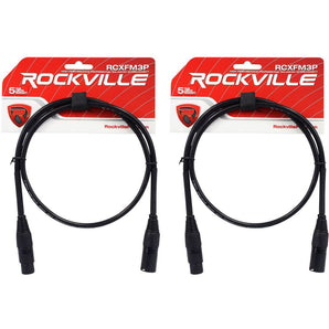 2 Rockville RCXFM3P-B Black 3' Female to Male REAN XLR Mic Cable 100% Copper