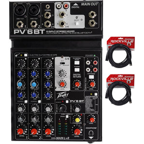 Peavey PV 6BT PV6BT Mixer, 2 Mic In, Bluetooth/USB/Compressor/FX+(2) XLR Cables