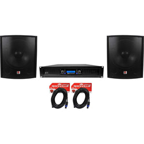 (2) Rockville SBG1188 18" 2000W Pro DJ Subwoofers+RPA12 5000w Amplifier+Cables