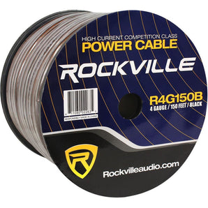 Rockville R4G150B 4 AWG Gauge 150 Foot Black Car Amp Power or Ground Wire Spool