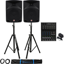 (2) RPG10 10" Powered 1200W 2-Way Speakers + Mackie Mixer + 2 Stands