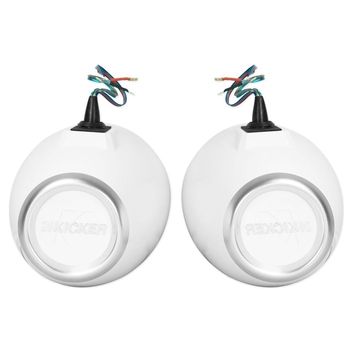 2 KICKER KMFC65 6.5" 195w White Marine LED Speakers+Surface Mount Pods 46KMFC65W