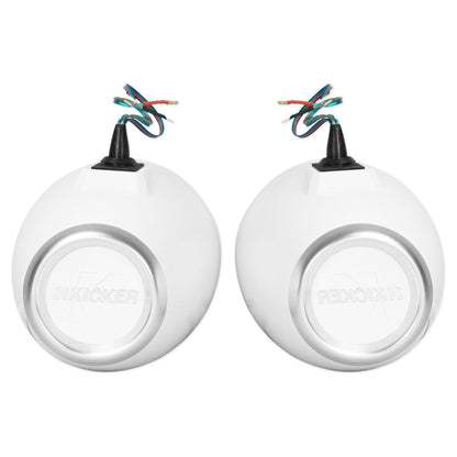 2 KICKER KMFC65 6.5" 195w White Marine LED Speakers+Surface Mount Pods 46KMFC65W
