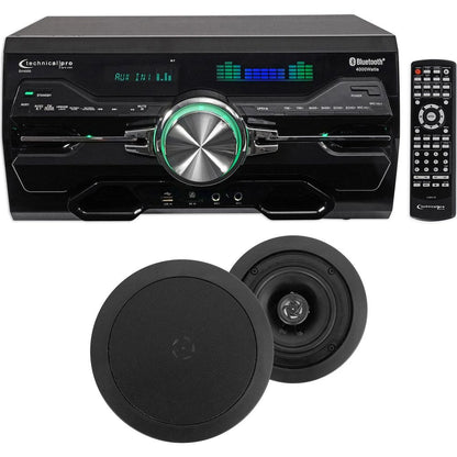 4000W Bluetooth DVD Receiver with (1) Pair 5.25" Black In-Ceiling Speakers