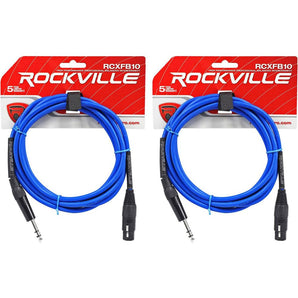 2 Rockville RCXFB10Bl Blue 10' Female REAN XLR to 1/4'' TRS Balanced Cables OFC