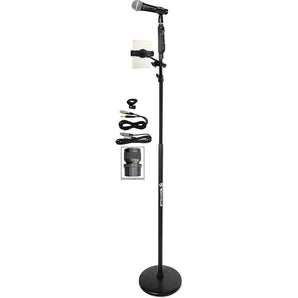 Rockville Pro Microphone+Round Base Mic Stand+Smartphone/Tablet/iPad Clamp Mount