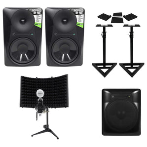(2) Mackie MR824 8” Powered Studio Monitors+10" Active Sub+Mic+Mount+Stands+Pads