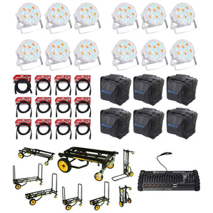 (12) Rockville RockPAR50 WHT Wash Lights+384 Ch DMX Controller+Cables+Bags