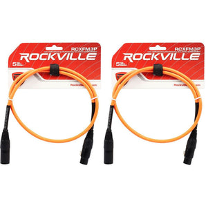 2 Rockville RCXFM3P-O Orange 3' Female to Male REAN XLR Mic Cable 100% Copper