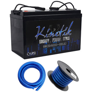Kinetik HC2400-BLU 2400W 12 Volt Car Audio Battery/Power Cell+Power/Ground Wires