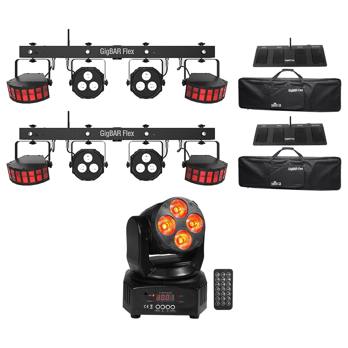 (2) GigBAR Flex Lighting Systems + RockOn-7 Moving Head Bundle