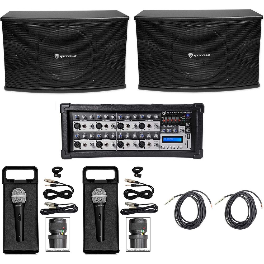 KPS10 10" 3-Way 1200 Watt Karaoke/Pro Speakers+Amplifier+(2) Mics