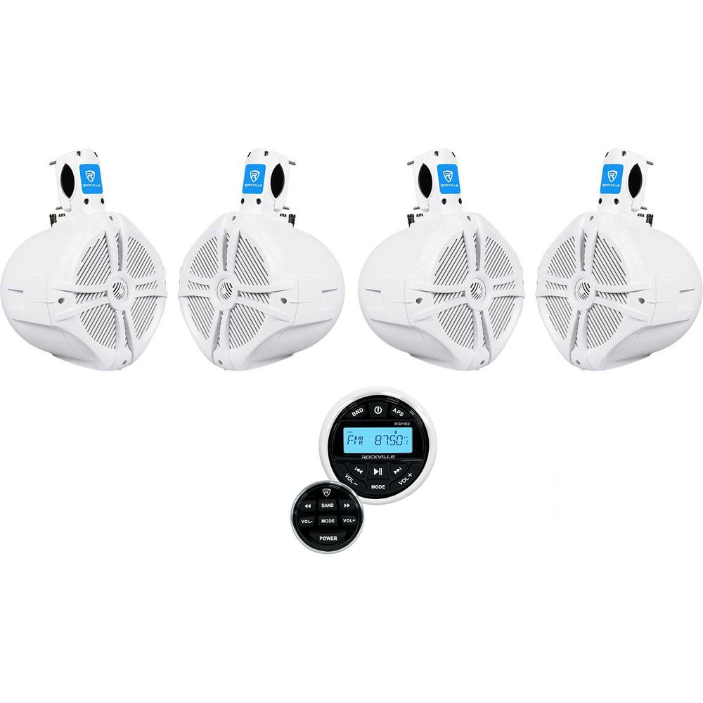RGHR2 Marine Bluetooth USB Receiver+Remote+(4) 8" Wakeboard Speakers