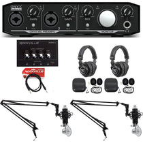 Podcast Bundle with Interface, Two Mics, Two Headphones, Amp and Booms