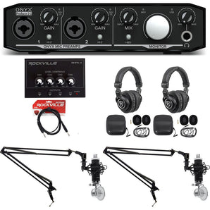 Mackie Podcast Podcasting Bundle w/ Interface+(2) Mics+(2) Headphones+Amp+Booms