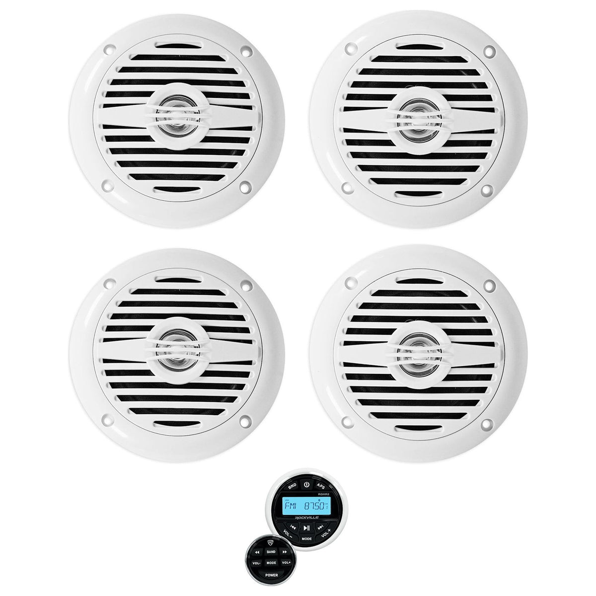 MS40W White 4" Marine Speakers 2-Pack + RGHR2 Gauge Receiver Bundle
