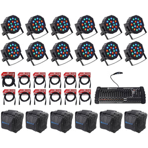 (12) Rockville RockPAR50 Par Can Wash Lights+384 Ch DMX Controller+Cables+Bags