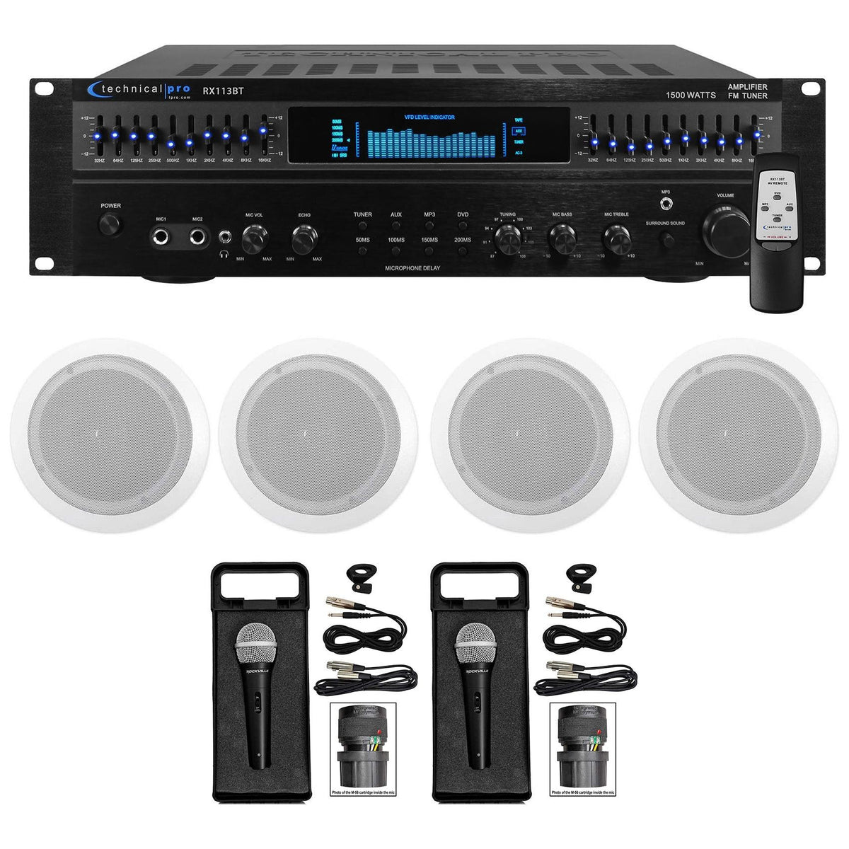 1500 Watt Home Karaoke Machine System + (4) 6.5" Ceiling Speakers