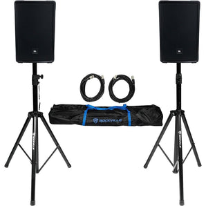 (2) JBL IRX112BT 12" 1300w Powered DJ Portable PA Speakers w/ Bluetooth+Stands