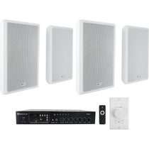 RCS80-1 60W Amplifier + RockSlim 70W White Speakers 4-Pack + VOL70100 White Bundle
