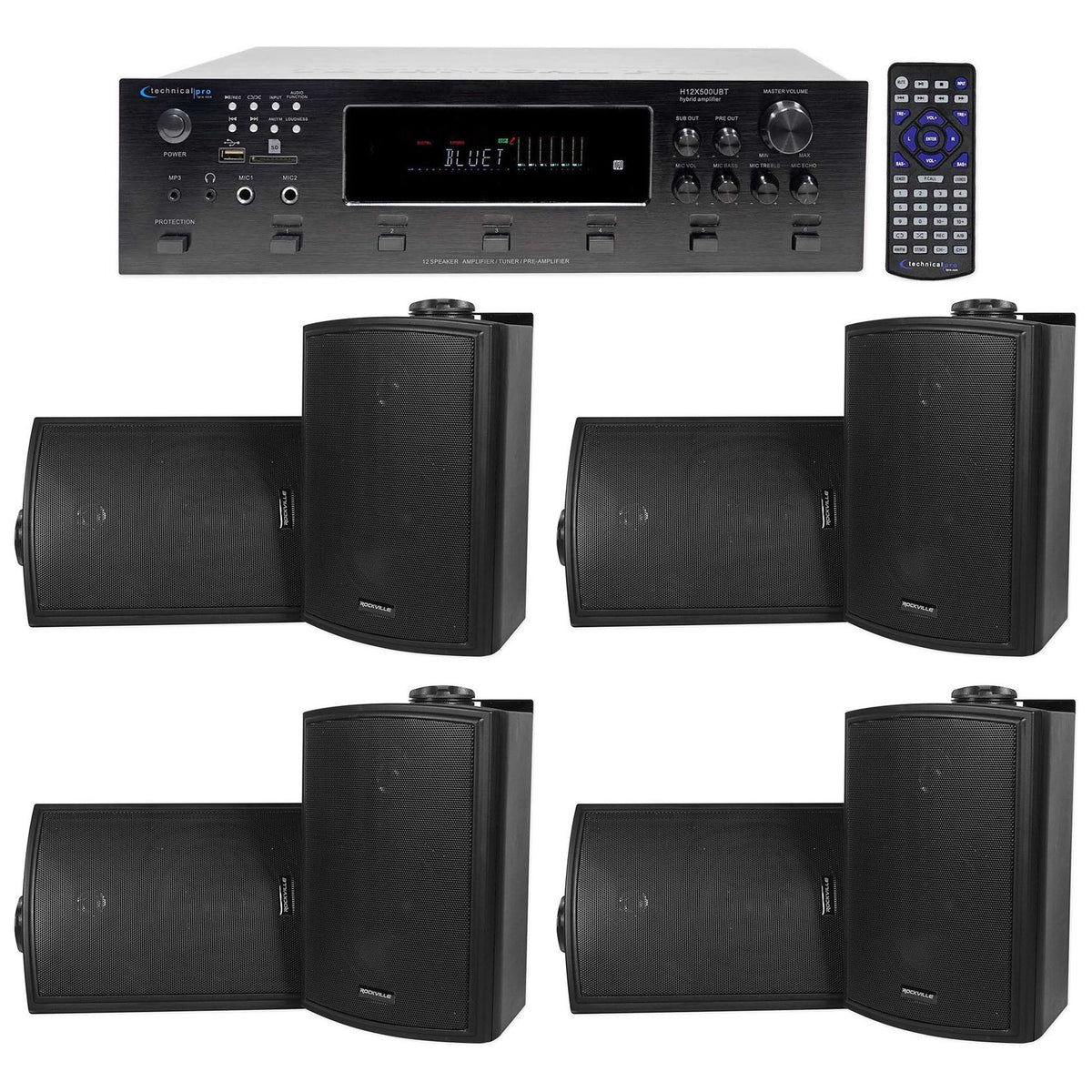 H12X500UBT 6-Zone Receiver & 4x HP5S-8 Black 5.25" Speaker Bundle