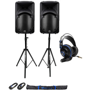 2 Mackie C300Z Compact 12" Passive PA Speakers/Monitors+Stands+Studio Headphones