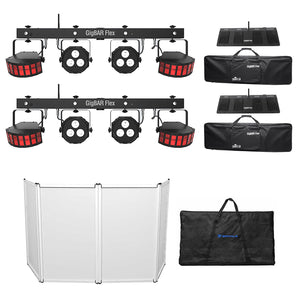 (2) Chauvet DJ GigBAR Flex (2) Derby+(2) Par Can Lights+Footswitches+Bags+Facade