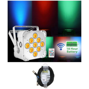 Rockville RGBWA+UV Battery Powered White Wireless Wash Par Light+Chauvet Cable