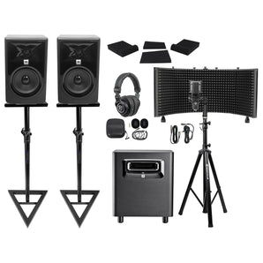 2 JBL 306P MkII 6" Studio Monitors+Stands+Subwoofer+Headphones+Mic+Vocal Shield