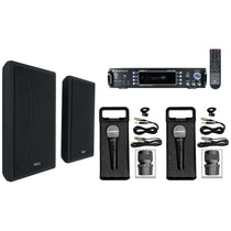 RPA60BT Bluetooth Karaoke Receiver+Slim Black Wall Speakers+(2) Wired Mics